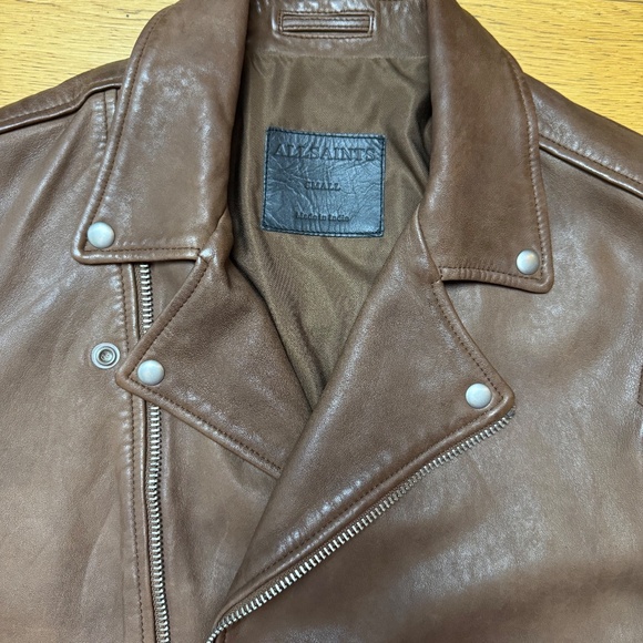 AllSaints Conroy Cognac Brown Lambskin Leather Moto Jacket (Men’s S) - Picture 8 of 8